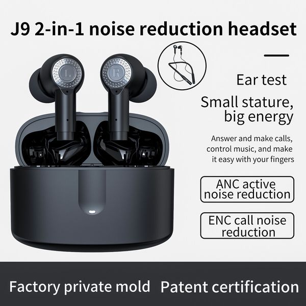 2In1 TWS Hanging-Neck Sports Bluetooth EARPHONE EARPLUG Music Auto Playing Wireless Stereo Anc Enc Dual Noise Reduction Hifi Subwoofer  Long Battery