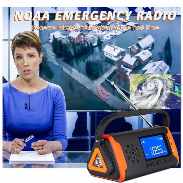 Emergency Weather Crank Radio 4000mAh - Portable,Solar Powered,Hand Crank,AM/FM Weather Alert Radio,Aux Music Play,USB Cell Phone Charger,SOS Alarm,LED Flashlight for Hurricanes,Tornadoes