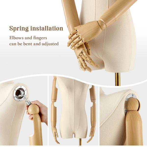 Female Mannequin Dummy Model Manikin Dressmaking Dress Form Upper Torso Adjustable Detachable Fashion Clothing Wedding Dress Display Stand 200cm