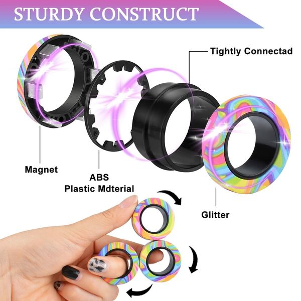 9Pcs Magnetic Rings Fidget Toy Set,Idea ADHD Anxiety Decompression Magnetic Fidget Toys Adult Fidget Spinner Rings for Relief,Finger Fidget Toys Gifts
