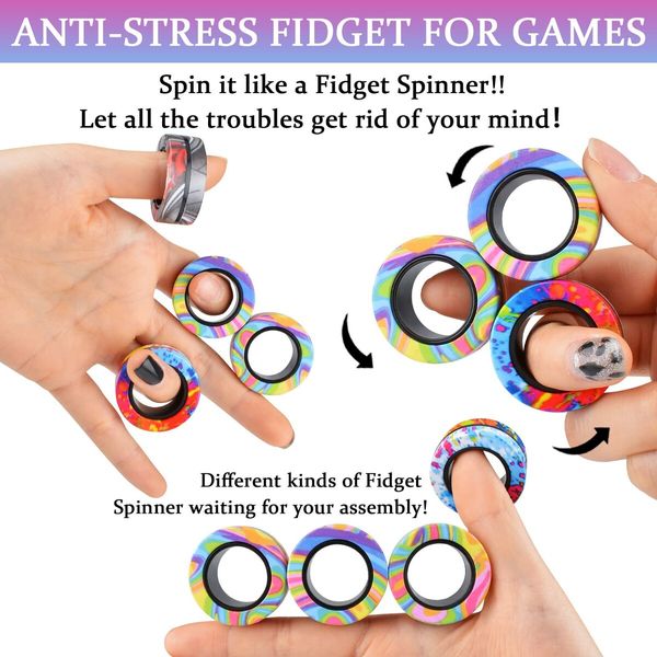 9Pcs Magnetic Rings Fidget Toy Set,Idea ADHD Anxiety Decompression Magnetic Fidget Toys Adult Fidget Spinner Rings for Relief,Finger Fidget Toys Gifts