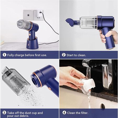 Handheld Vacuum and Air Duster, Wet/Dry Use, Portable Vacuum with Multiple Nozzles and Floor Brush for Vehicle/Home/Office