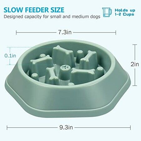 Slow Feeder Dog Bowl Anti-Chocking Slower Feeding Puzzle Bowl, Interactive Bloat Stop Food Dishes Non-Slide Lick Treat for Small Medium Dogs (Green)