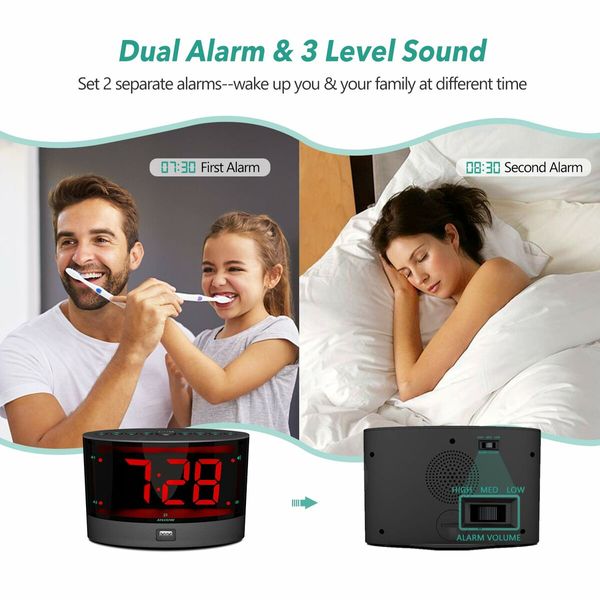 Alarm Clock with Wireless Bed Shaker, Vibrating Dual for Heavy Sleepers, Deaf and Hearing-impaired, Adjustable Volume/Dimmer/Wake up, USB Charger