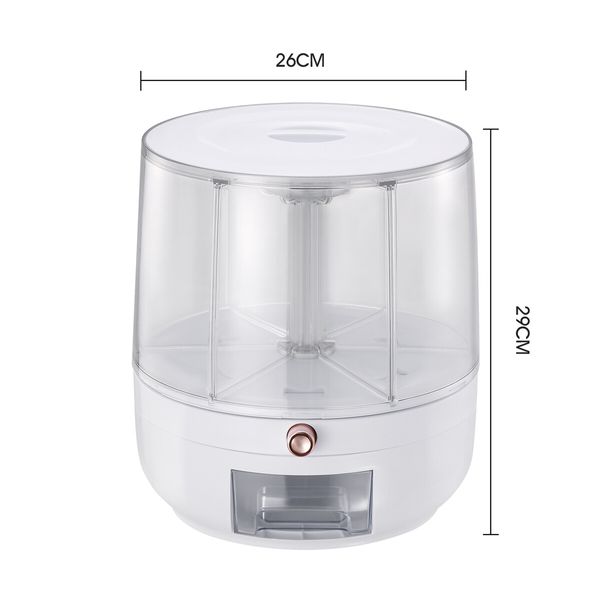 Cereal Rice Box Dispenser Rotating Dry Food Storage Container Bin Grain Flour Candy Snack 6 Grids Measuring Cup 10kg