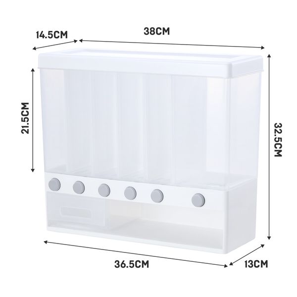 Cereal Rice Box Dispenser Dry Food Flour Storage Grain Container Candy Bin 10kg Wall Mounted Freestanding 5 Partitions Measuring Tray