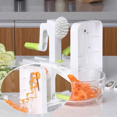 Foldable Hand Cranked Kitchen Vegetable Spiralizer with 4 Stainless Steel Blades Creative Veggie Pasta Spaghetti Maker for Onions