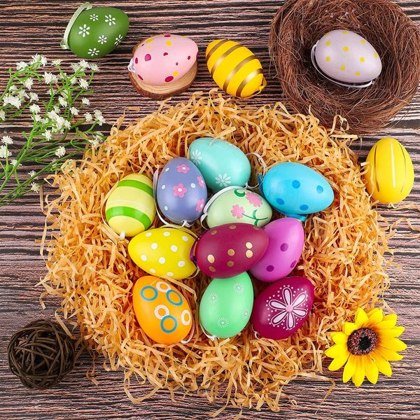 Hanging Easter Eggs Plastic Easter Ornaments Easter Decoration Random Styles(24 Pcs)