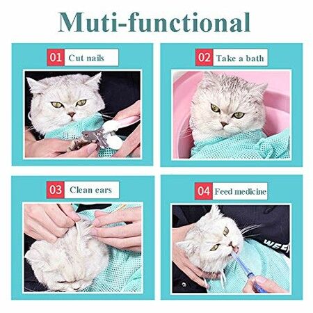 Cat Bathing Bag Puppy Dog Cleaning Shower Bag Adjustable Anti-Bite and Anti-Scratch Cat Grooming Bag for Bathing, Nail Trimming (Green)