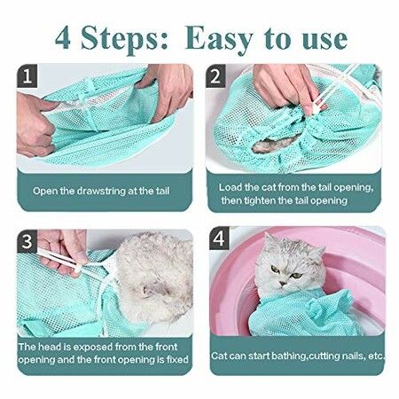 Cat Bathing Bag Puppy Dog Cleaning Shower Bag Adjustable Anti-Bite and Anti-Scratch Cat Grooming Bag for Bathing, Nail Trimming (Green)