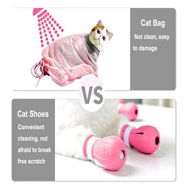 Cat Boots for Cat Only, Anti-Scratch  Adjustable prickly Anti-off shoes for Cat Silicone  for Cats of All Sizes for Bathing and Shaving (Pink)