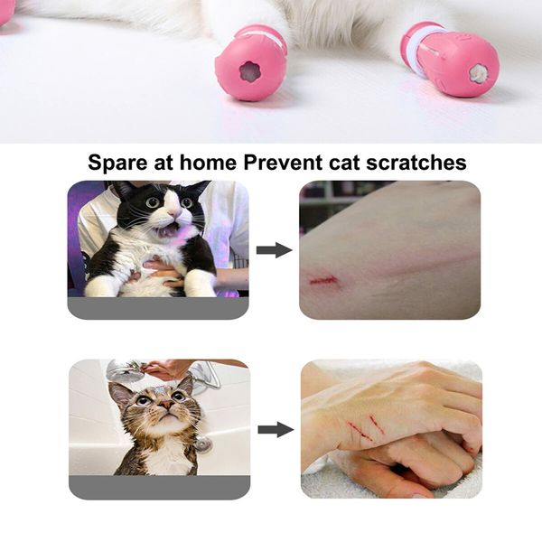 Cat Boots for Cat Only, Anti-Scratch  Adjustable prickly Anti-off shoes for Cat Silicone  for Cats of All Sizes for Bathing and Shaving (Pink)