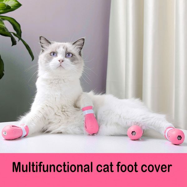 Cat Boots for Cat Only, Anti-Scratch  Adjustable prickly Anti-off shoes for Cat Silicone  for Cats of All Sizes for Bathing and Shaving (Pink)