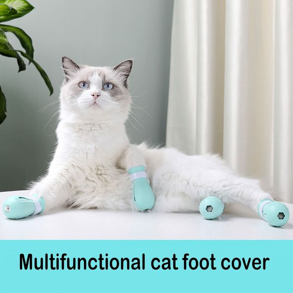 Cat Boots for Cat Only, Anti-Scratch  Adjustable prickly Anti-off shoes for Cat Silicone  for Cats of All Sizes for Bathing and Shaving (Green)