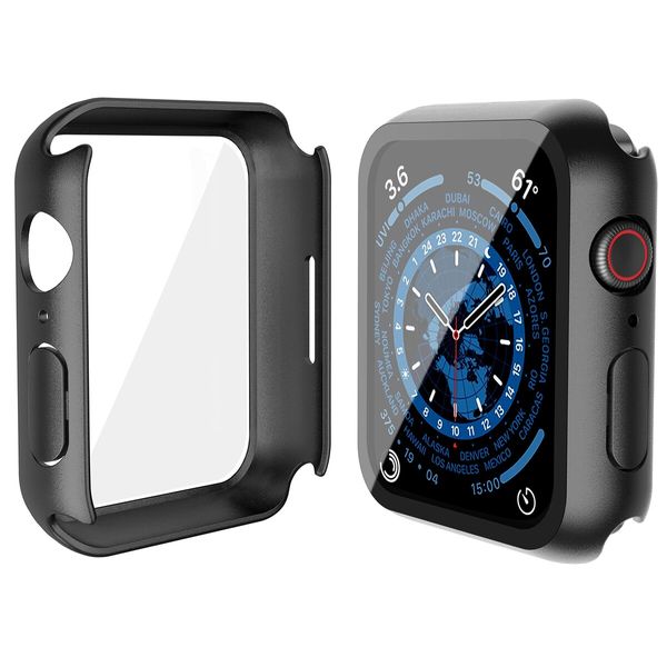 Hard PC Case with Tempered Glass Screen Protector Compatible with Apple Watch Series 7/8 45mm,Ultra-Thin Scratch Resistant Overall Protective Cover for iWatch S8/S7,(2 Pack Black)