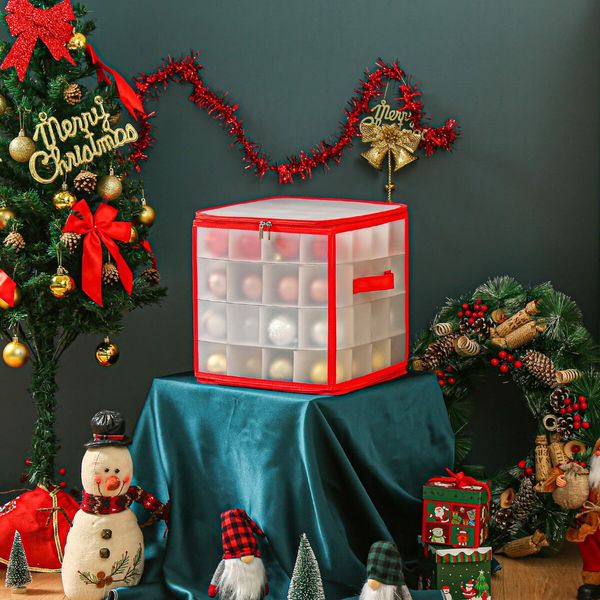 Christmas Ornament Storage Box   Hold 64 Christmas Balls Holiday Ornaments Xmas Holiday Ornament Storage Cube Organizer Christmas Chest with Dividers