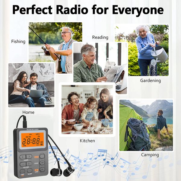 Portable AM FM Radio Emergency Weather Alert Radio Transistor Radio with Excellent Reception, Digital LED Lock Screen, Station Preset, Alarm Clock, Earphone Jack