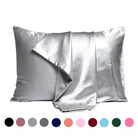 Satin Pillowcase Set of 2  Silk Pillow Cases for Hair and Skin Satin Pillow Covers 2 Pack with Envelope Closure (51*66cm Light Grey)