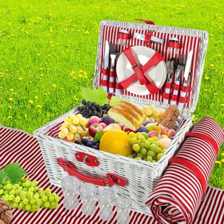 Picnic Basket Set Baskets 4 Person Wicker Outdoor Insulated Cooler Bag Blanket