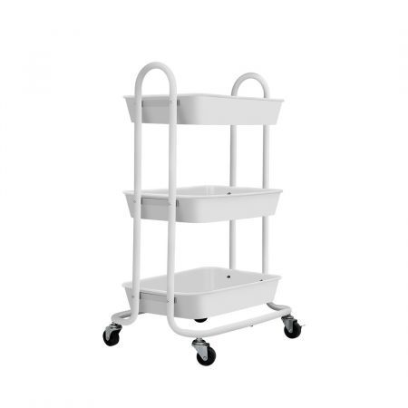 Levede 3 Tiers Kitchen Storage Trolley Cart Steel Rack Shelf Organiser White