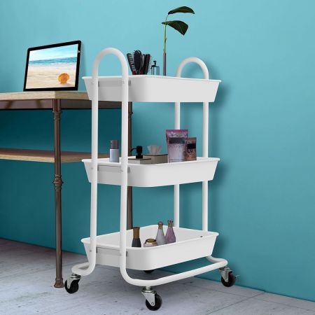 Levede 3 Tiers Kitchen Storage Trolley Cart Steel Rack Shelf Organiser White