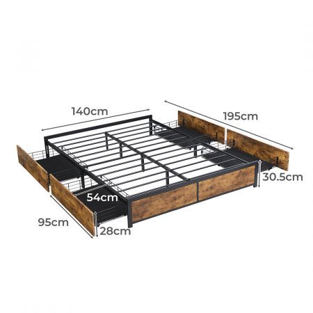 Levede Metal Bed Frame Mattress Base Platform Wooden 4 Drawers Double