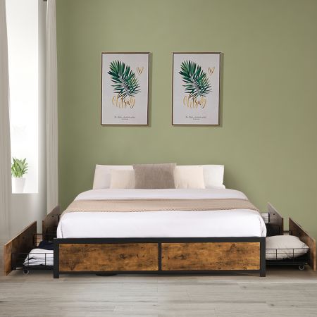 Levede Metal Bed Frame Mattress Base Platform Wooden 4 Drawers Double