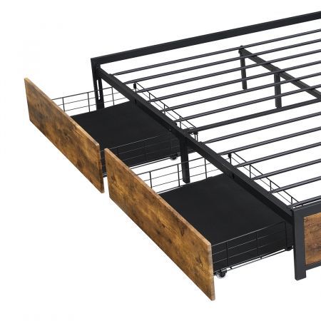 Levede Metal Bed Frame Mattress Base Platform Wooden 4 Drawers Queen