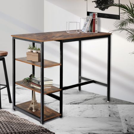 Levede High Bar Table Pub Industrial 3-Tier Storage Shelf Wooden Cafe 110CMX60CM