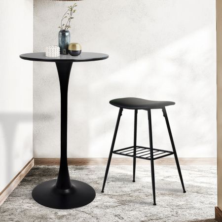 Levede 2x Bar Table Pub Tables Kitchen Marble Tulip Outdoor Round Metal Black