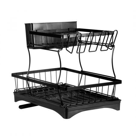 TOQUE Detachable Dish Drying Rack Cutlery Organizer Drainer Board  2 Tier Black