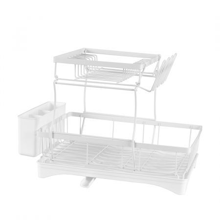 TOQUE Detachable Dish Drying Rack Cutlery Organizer Drainer Board  2 Tier White