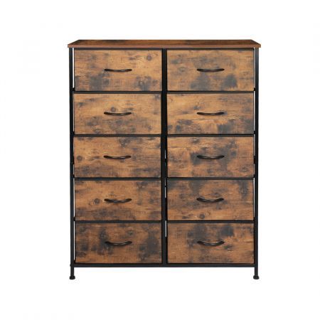 Levede Storage Cabinet Tower Chest of Drawers Dresser Tallboy Drawer Retro Brown