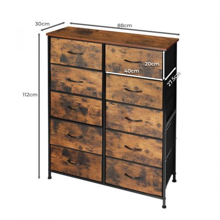 Levede Storage Cabinet Tower Chest of Drawers Dresser Tallboy Drawer Retro Brown