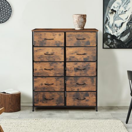 Levede Storage Cabinet Tower Chest of Drawers Dresser Tallboy Drawer Retro Brown