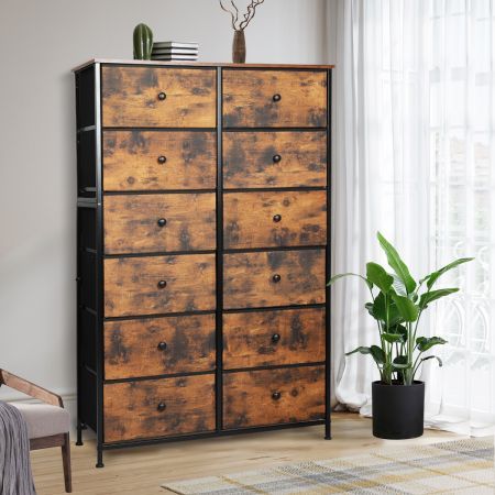 Levede Storage Cabinet Tower Chest of Drawers Dresser Tallboy Drawer Retro Brown