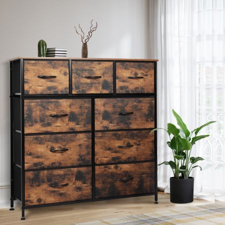 Levede Storage Cabinet Tower Chest of Drawers Dresser Tallboy Drawer Retro Brown