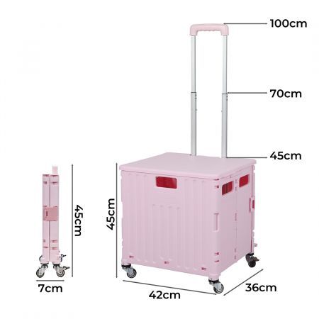 Folding Shopping Trolley Cart Portable Rolling Grocery Basket  Wheel Pink