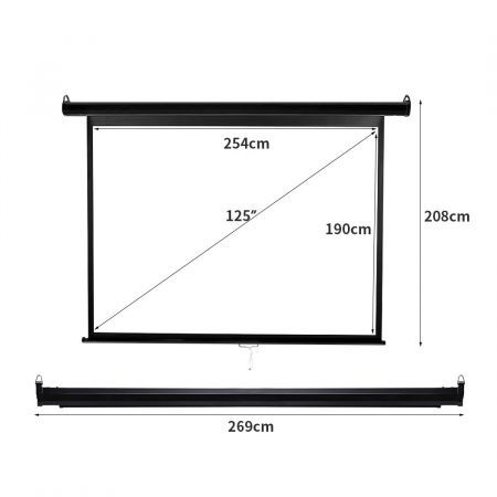 125 inches Projector Screen Manual Projection Retractable 3D Home Cinema 4:3 Screens