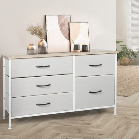 Levede Storage Cabinet Tower Chest of Drawers Dresser Tallboy 5 Drawer Beige