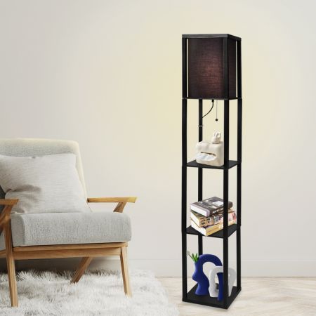 EMITTO Floor Lamp Storage Shelf LED Wood Standing Reading Corner Light Black