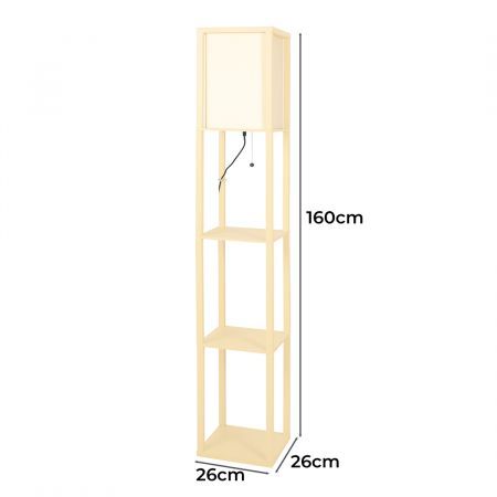 EMITTO Floor Lamp LED Storage Shelf 3 Tier Wood Standing Reading Corner Light