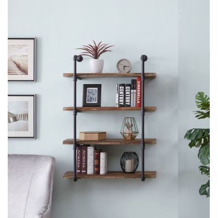 4 Tier Industrial Pipe Wall Shelf Retro Brown