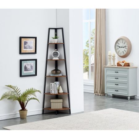 5 Tier A-Shaped Industrial Style Corner Shelves Retro Brown