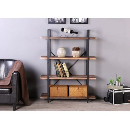 4 Tier Industrial Style Bookshelf Retro Brown