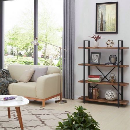 4 Tier Industrial Style Bookshelf Retro Brown