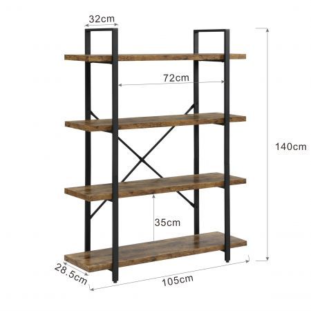 4 Tier Industrial Style Bookshelf Dark Brown