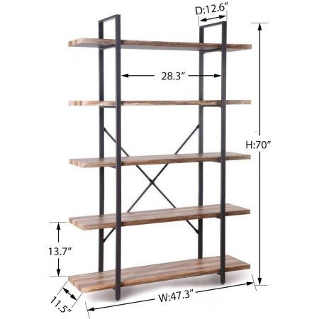 5 Tier Industrial Style Bookshelves Retro Brown