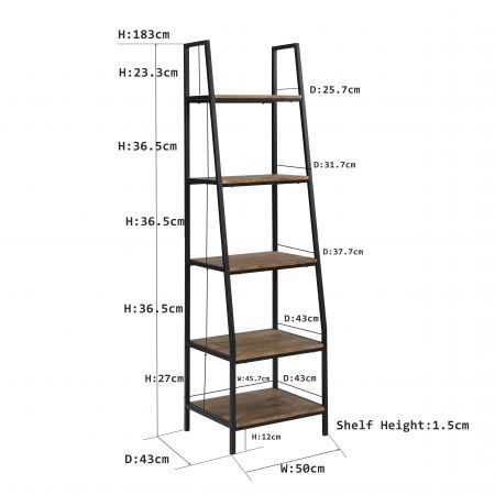 5-Tier Industrial Ladder Shelf Rustic Brown