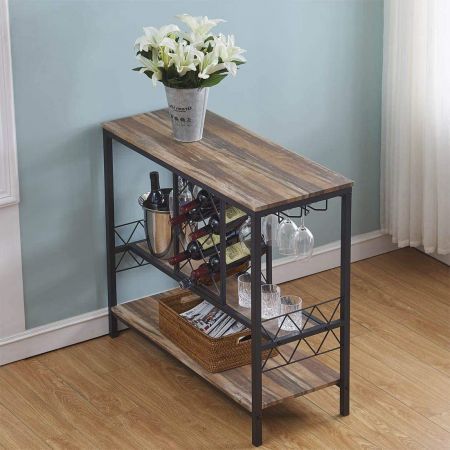 Industrial Wine Rack Table with Glass Holder Brown